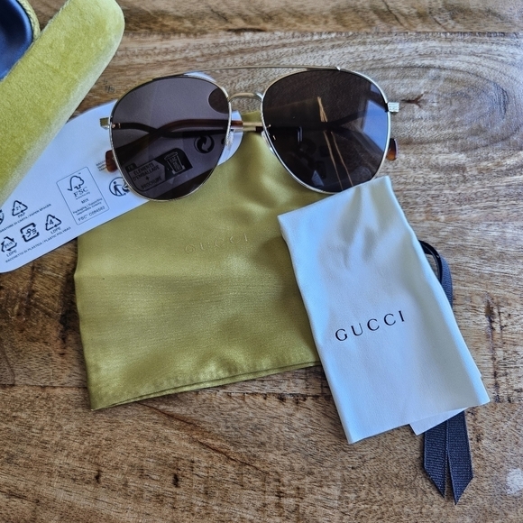 GUCCI Men's 61mm aviator sunglasses Gg0969s Brown Gold Authentic New - Picture 5 of 14